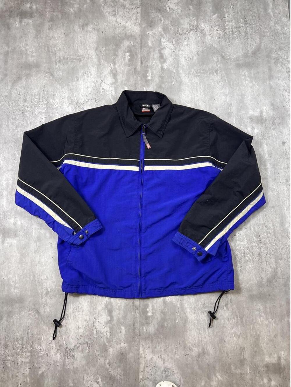 Y2K Color Block Windbreaker Jacket Blue Black Lightweight Full Zip Ocean Pacific
